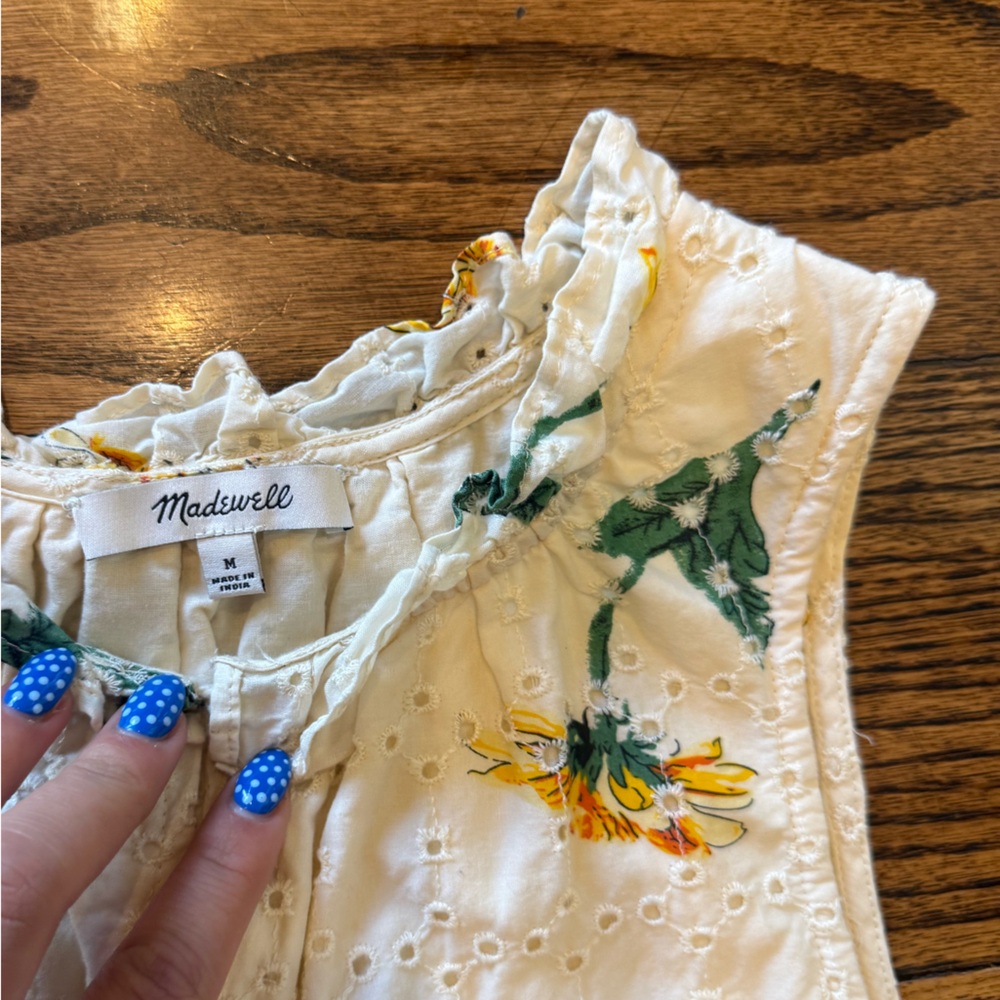 Madewell 100% Cotton Cream Floral Midi Dress MED - Picture 6 of 6
